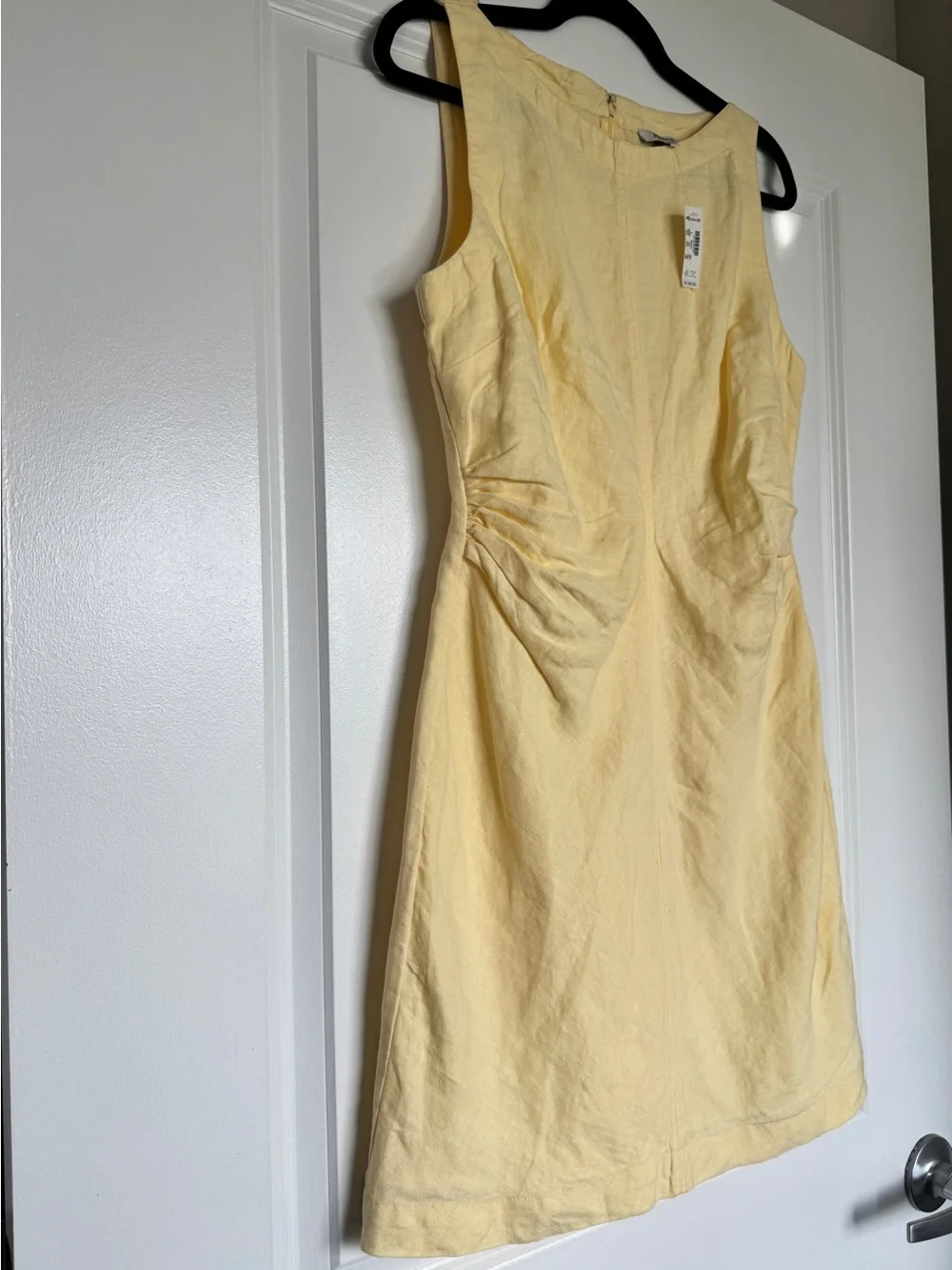 NWT MADEWELL Boatneck Shirred Mini Dress 100% Linen Candlelight 8 Butter Yellow - Picture 3 of 15